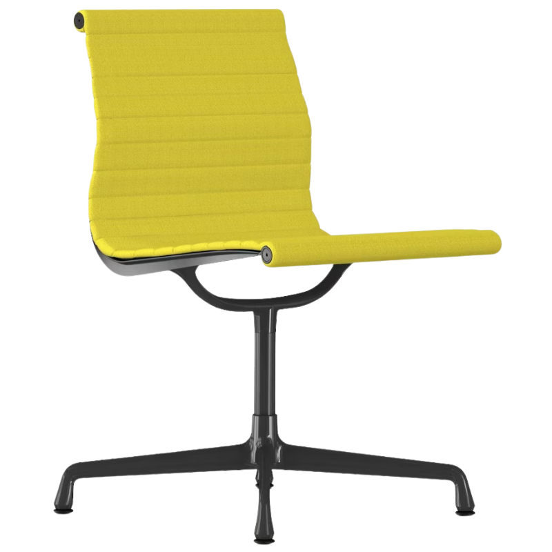 The Eames Graphite Group Side Chair from Herman Miller in dark yellow hopsak fabric.