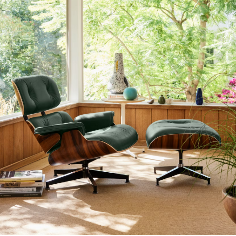 The Eames Lounge Chair and Ottoman from Herman Miller in a den. all-groups