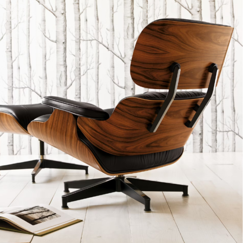 The Eames Lounge Chair and Ottoman from Herman Miller in a close up shot. all-groups