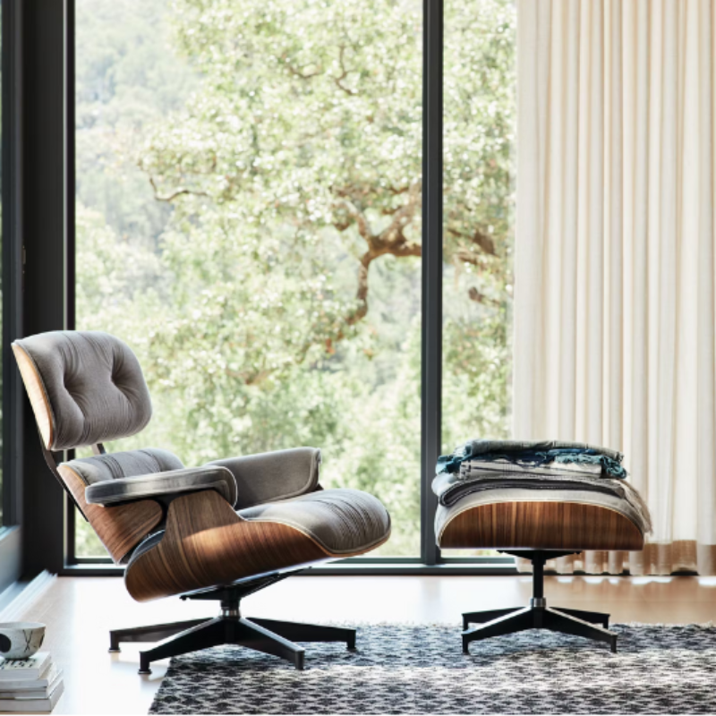 The Eames Lounge Chair and Ottoman from Herman Miller in an open space living room. all-groups