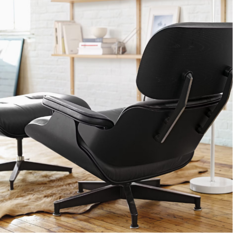 The Eames Lounge Chair and Ottoman from Herman Miller in a detailed photograph. all-groups