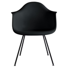 The black shell Eames Molded Plastic Armchair 4-Leg Base from Herman Miller with the black base.