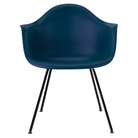 The blue green shell Eames Molded Plastic Armchair 4-Leg Base from Herman Miller with the black base.