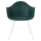 The evergreen shell Eames Molded Plastic Armchair 4-Leg Base from Herman Miller with the white base.