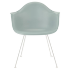 The gray green shell Eames Molded Plastic Armchair 4-Leg Base from Herman Miller with the white base.