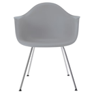 The light gray shell Eames Molded Plastic Armchair 4-Leg Base from Herman Miller with the trivalent chrome base.