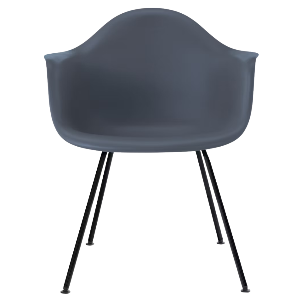 The medium gray shell Eames Molded Plastic Armchair 4-Leg Base from Herman Miller with the black base.