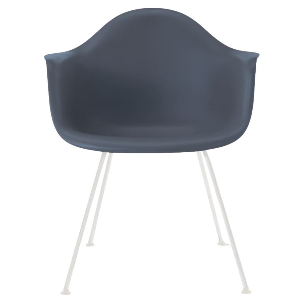 The medium gray shell Eames Molded Plastic Armchair 4-Leg Base from Herman Miller with the white base.