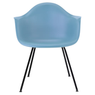 The pale blue shell Eames Molded Plastic Armchair 4-Leg Base from Herman Miller with the black base.