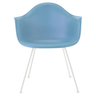 The pale blue shell Eames Molded Plastic Armchair 4-Leg Base from Herman Miller with the white base.