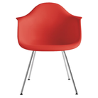 The red orange shell Eames Molded Plastic Armchair 4-Leg Base from Herman Miller with the trivalent chrome base.