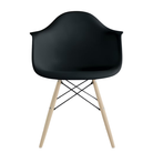 The black shell Eames Molded Plastic Armchair Dowel-Leg Base with the black base and white oak legs.