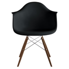 The black shell Eames Molded Plastic Armchair Dowel-Leg Base with the trivalent chrome base and walnut legs.