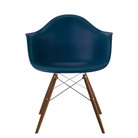 The blue green shell Eames Molded Plastic Armchair Dowel-Leg Base with the trivalent chrome base and walnut legs.