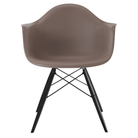 The cocoa shell Eames Molded Plastic Armchair Dowel-Leg Base with the black base and ebony legs.