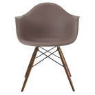 The cocoa shell Eames Molded Plastic Armchair Dowel-Leg Base with the black base and walnut legs.