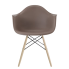 The cocoa shell Eames Molded Plastic Armchair Dowel-Leg Base with the black base and white oak legs.