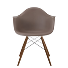 The cocoa shell Eames Molded Plastic Armchair Dowel-Leg Base with the trivalent chrome base and walnut legs.