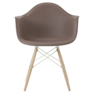 The cocoa shell Eames Molded Plastic Armchair Dowel-Leg Base with the white base and white oak legs.