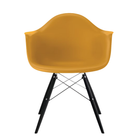 The deep yellow shell Eames Molded Plastic Armchair Dowel-Leg Base with the trivalnet chrome base and ebony legs.
