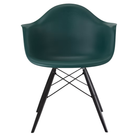 The evergreen shell Eames Molded Plastic Armchair Dowel-Leg Base with the black base and ebony legs.