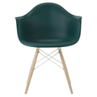 The evergreen shell Eames Molded Plastic Armchair Dowel-Leg Base with the white base and white oak legs.