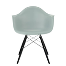 The gray green shell Eames Molded Plastic Armchair Dowel-Leg Base with the trivalent chrome base and ebony legs.