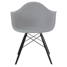 The light gray shell Eames Molded Plastic Armchair Dowel-Leg Base with the black base and ebony legs.