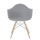 The light gray shell Eames Molded Plastic Armchair Dowel-Leg Base with the trivalent chrome base and white oak legs.