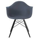 The medium gray shell Eames Molded Plastic Armchair Dowel-Leg Base with the black base and ebony legs.