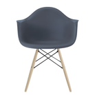 The medium gray shell Eames Molded Plastic Armchair Dowel-Leg Base with the black base and white oak legs.