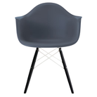 The medium gray shell Eames Molded Plastic Armchair Dowel-Leg Base with the white base and ebony legs.
