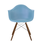 The pale blue shell Eames Molded Plastic Armchair Dowel-Leg Base with the trivalent chrome base and walnut legs.