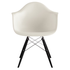 The white shell Eames Molded Plastic Armchair Dowel-Leg Base with the trivalent chrome base and ebony legs.