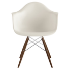 The white shell Eames Molded Plastic Armchair Dowel-Leg Base with the trivalent chrome base and walnut legs.
