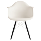 The white shell Eames Molded Plastic Armchair Dowel-Leg Base with the white base and ebony legs.