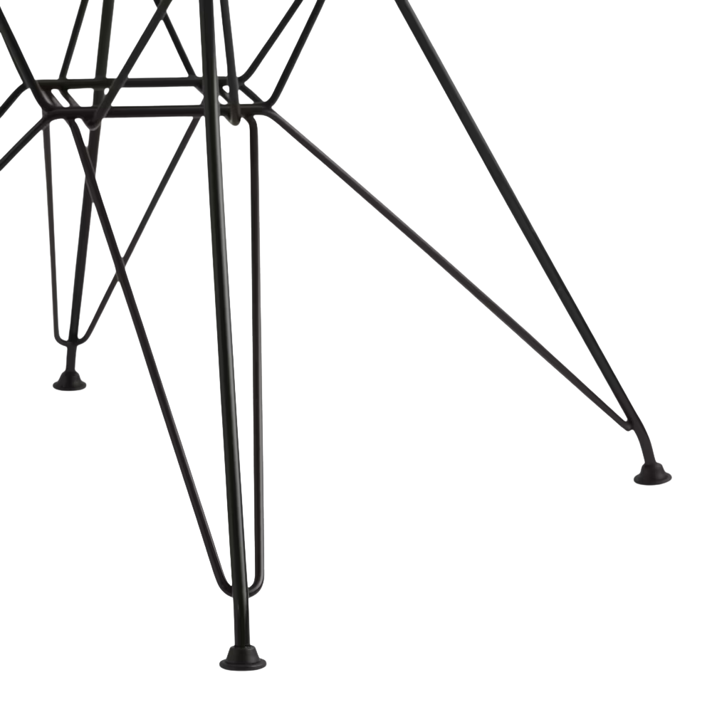 The Eames Molded Plastic Armchair Wire Base from Herman Miller with the black base close up. all-groups