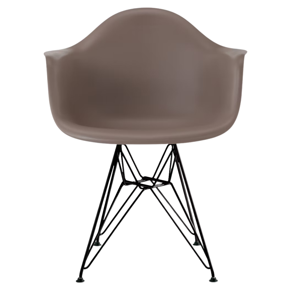 The cocoa shell Eames Molded Plastic Armchair Wire Base from Herman Miller with the black base.
