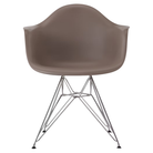 The cocoa shell Eames Molded Plastic Armchair Wire Base from Herman Miller with the trivalent chrome base.