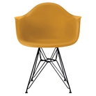 The deep yellow shell Eames Molded Plastic Armchair Wire Base from Herman Miller with the black base.