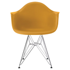 The deep yellow shell Eames Molded Plastic Armchair Wire Base from Herman Miller with the trivalent chrome base.