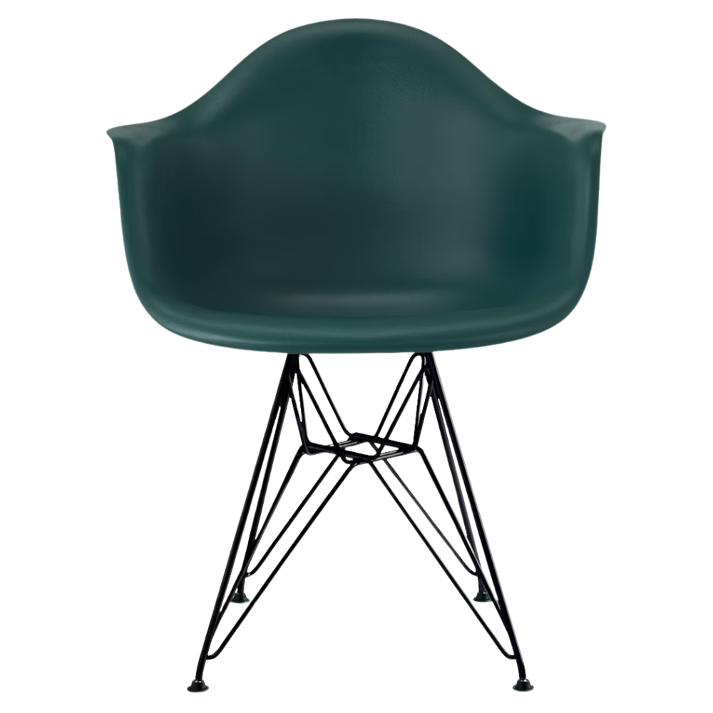 The evergreen shell Eames Molded Plastic Armchair Wire Base from Herman Miller with the black base.