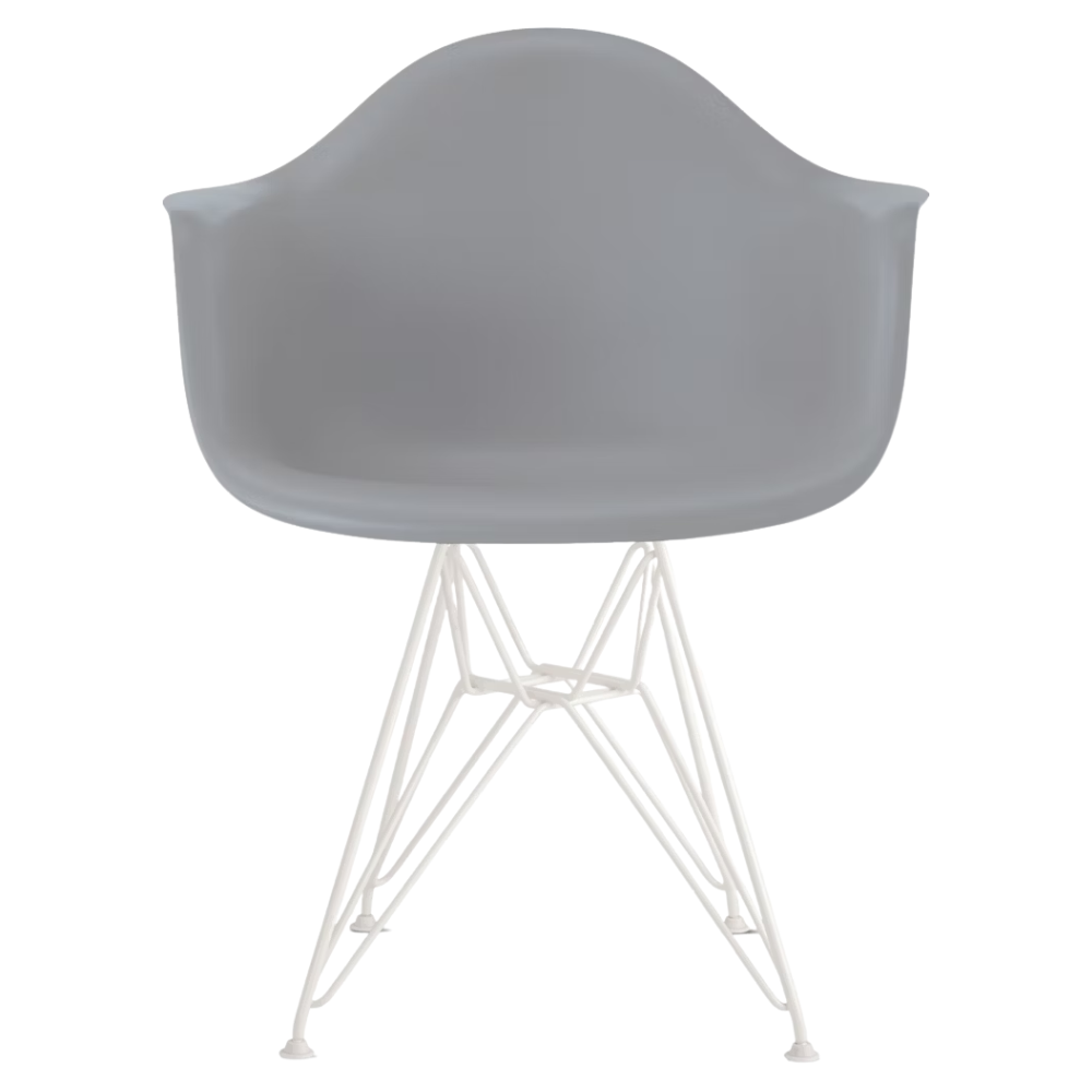 The light gray shell Eames Molded Plastic Armchair Wire Base from Herman Miller with the white base.
