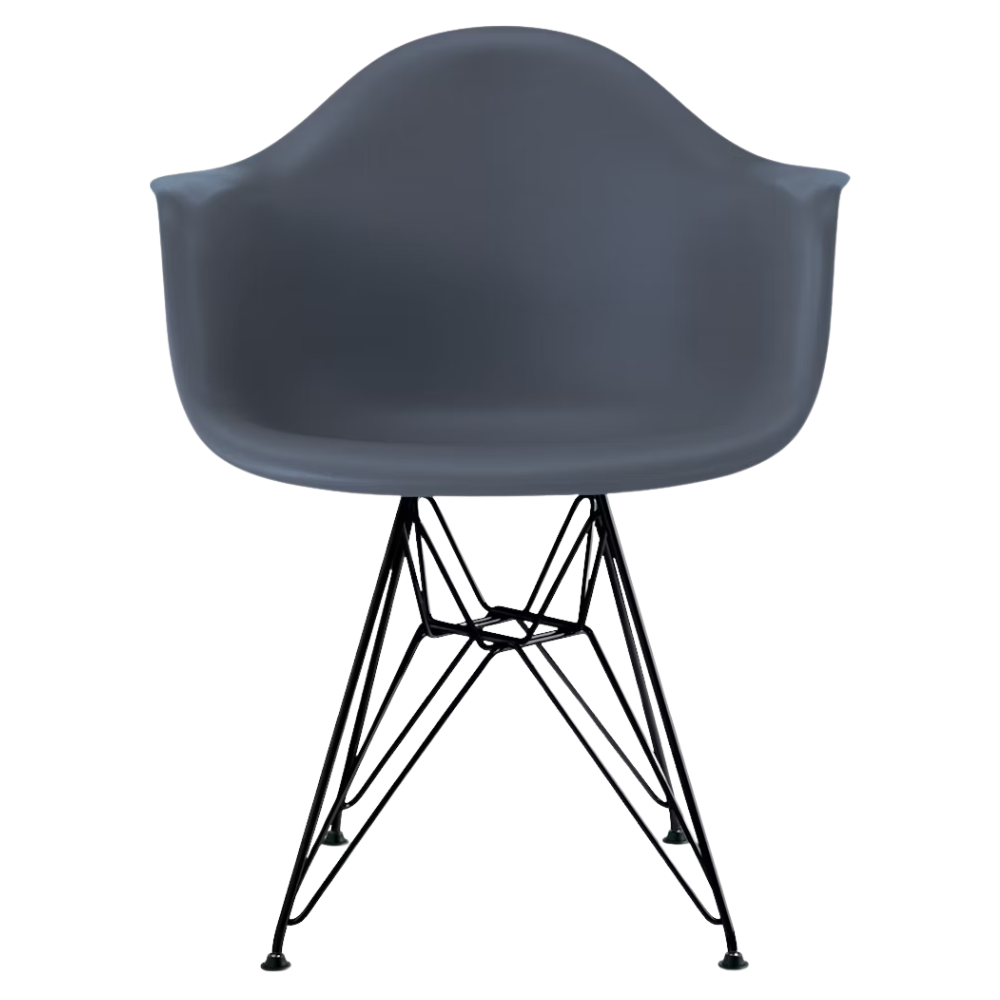 The medium gray shell Eames Molded Plastic Armchair Wire Base from Herman Miller with the black base.