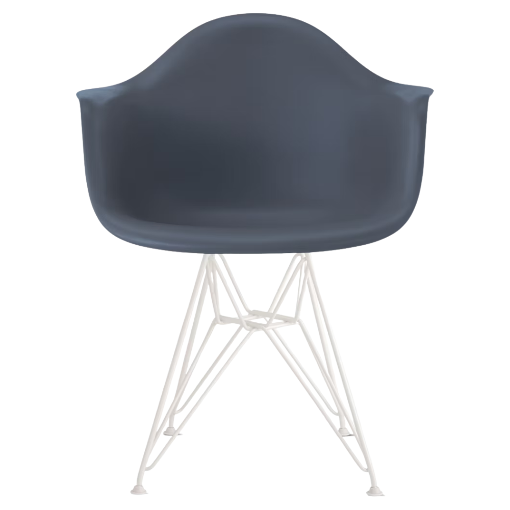 The medium gray shell Eames Molded Plastic Armchair Wire Base from Herman Miller with the white base.