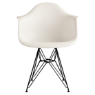 The white shell Eames Molded Plastic Armchair Wire Base from Herman Miller with the black base.