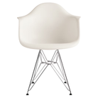 The white shell Eames Molded Plastic Armchair Wire Base from Herman Miller with the trivalent chrome base.
