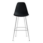 The black shell Eames Molded Plastic Bar Height Stool from Herman Miller with the trivalent chrome base.