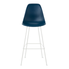 The blue green shell Eames Molded Plastic Bar Height Stool from Herman Miller with the white base.