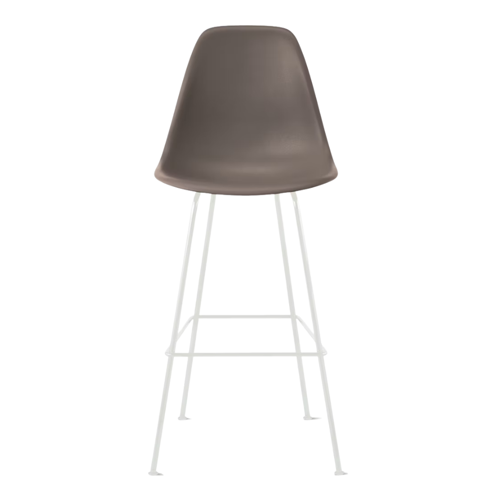 The cocoa shell Eames Molded Plastic Bar Height Stool from Herman Miller with the white base.